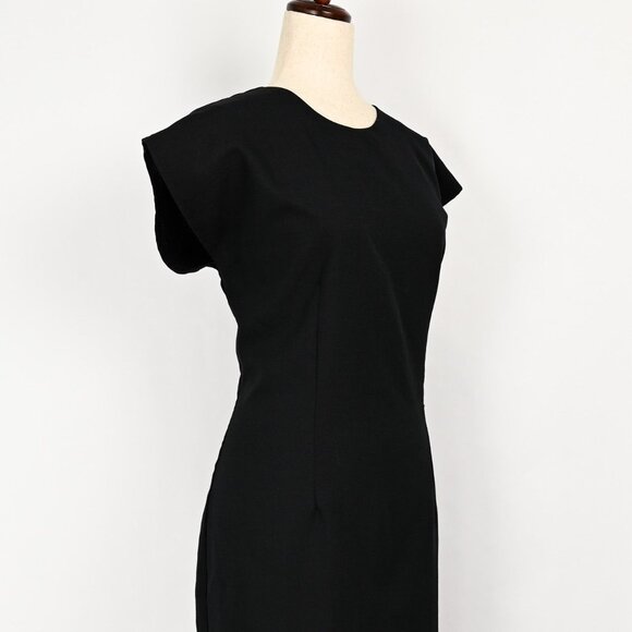Vintage 80s Black CARY ROBBINS Polyester Midi Sheath Dress - 14 - Picture 2 of 7